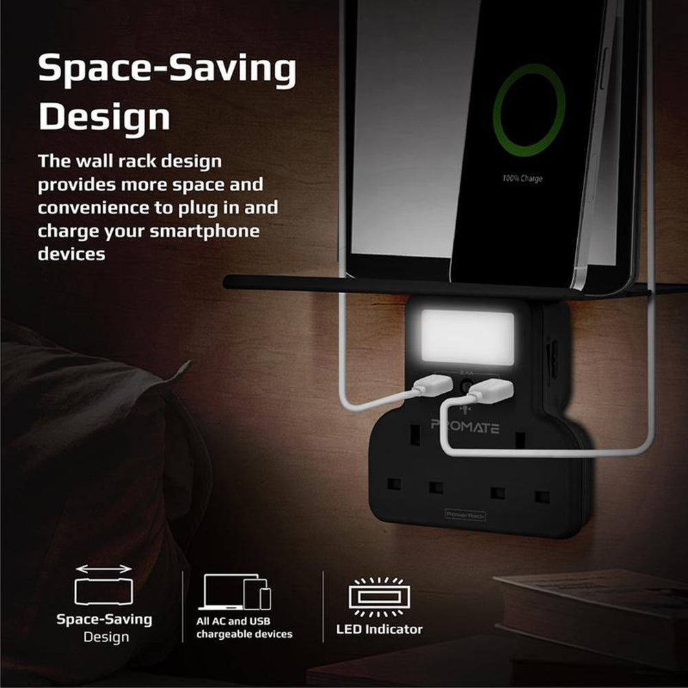 Promate PowerRack 5-in-1 Wall-Mount Charging Station Promate PowerRack 5-in-1 Wall-Mount Charging Station